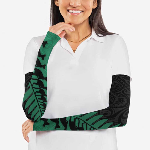 Australia New Zealand Rugby Arm Sleeves Green Aboriginal Wallabies and Maori Black Fern - Aussie Hoodie