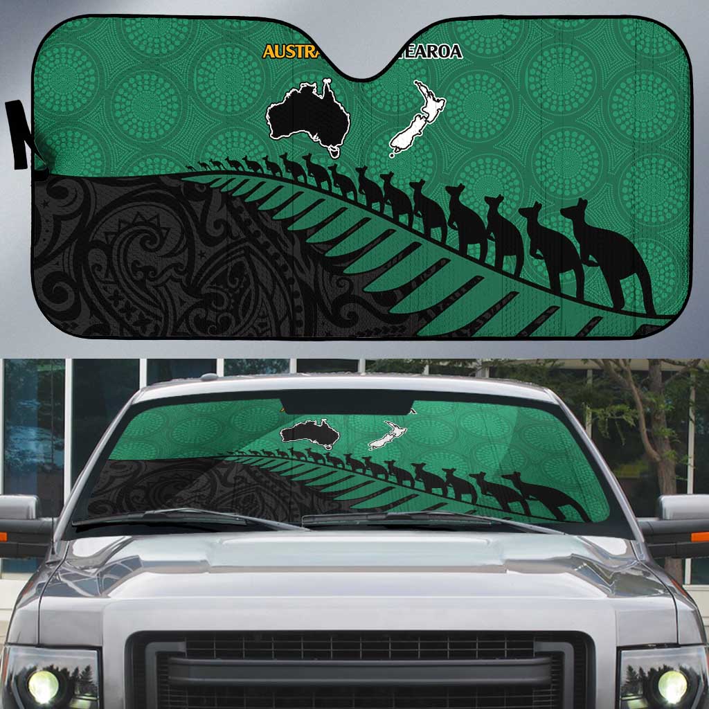 Australia New Zealand Rugby Auto Sun Shade Green Aboriginal Wallabies and Maori Black Fern - Aussie Hoodie