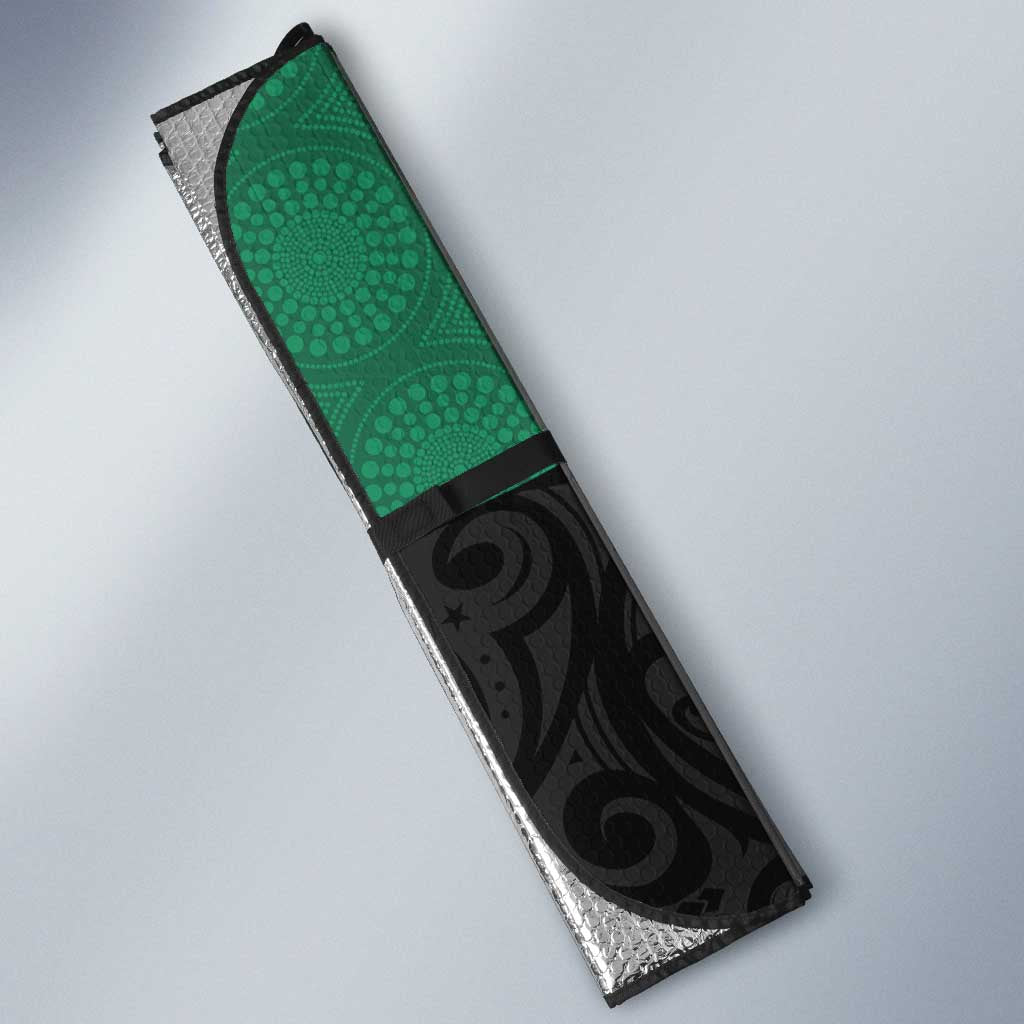 Australia New Zealand Rugby Auto Sun Shade Green Aboriginal Wallabies and Maori Black Fern - Aussie Hoodie
