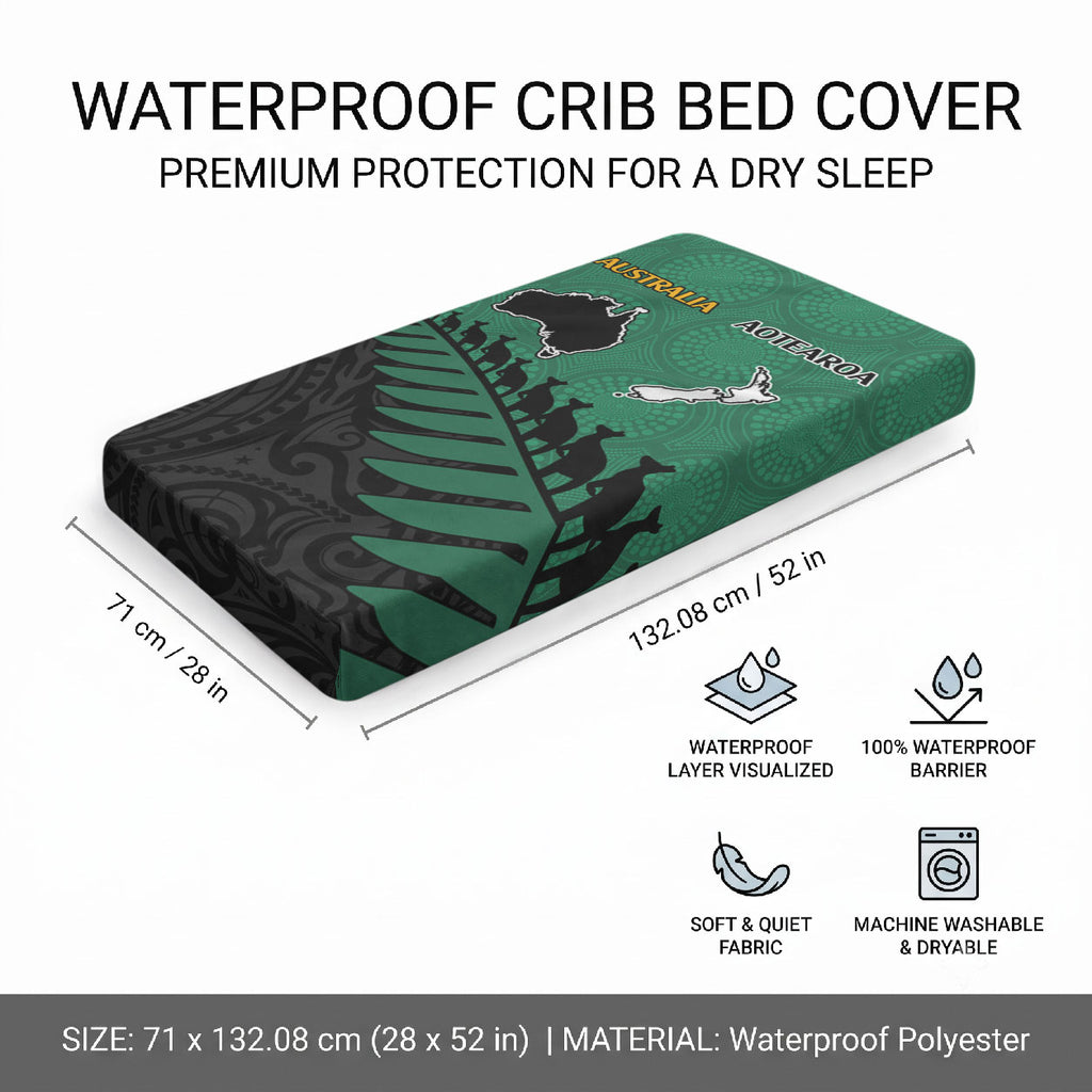 Australia Wallabies and Aotearoa Rugby Baby Bed Cover Kangaroo Black Fern Maori Green Vibe