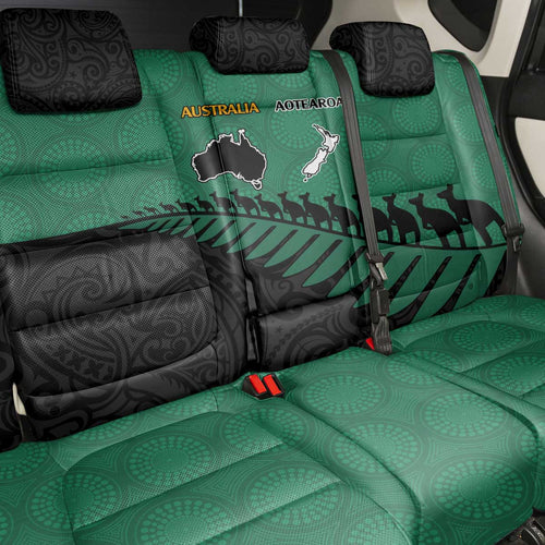 Australia New Zealand Rugby Back Car Seat Cover Green Aboriginal Wallabies and Maori Black Fern - Aussie Hoodie