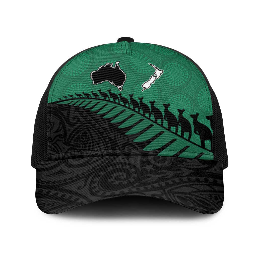 Australia New Zealand Rugby Baseball Net Cap Green Aboriginal Wallabies and Maori Black Fern - Aussie Hoodie