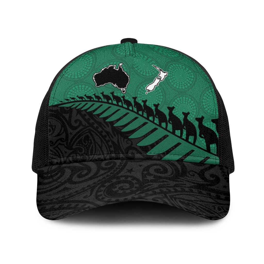 Australia New Zealand Rugby Baseball Net Cap Green Aboriginal Wallabies and Maori Black Fern - Aussie Hoodie