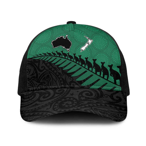 Australia New Zealand Rugby Baseball Net Cap Green Aboriginal Wallabies and Maori Black Fern - Aussie Hoodie