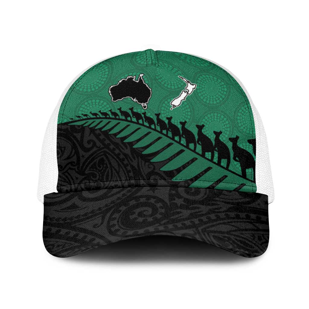 Australia New Zealand Rugby Baseball Net Cap Green Aboriginal Wallabies and Maori Black Fern - Aussie Hoodie
