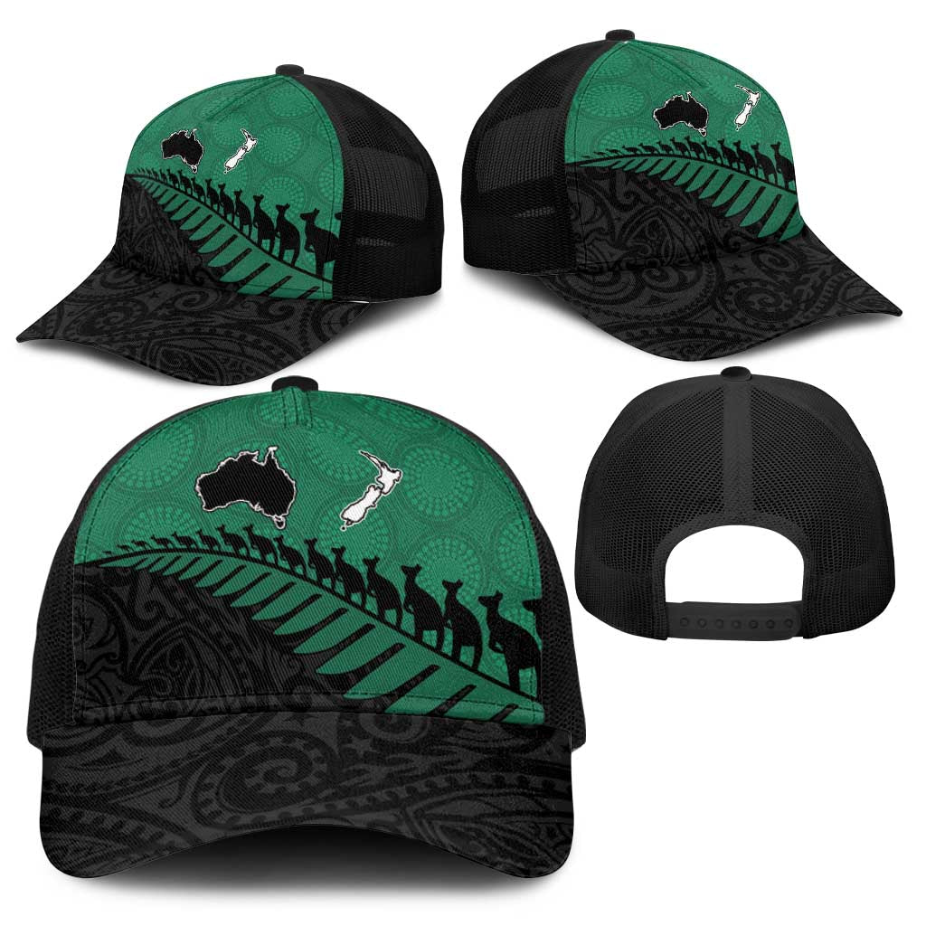 Australia New Zealand Rugby Baseball Net Cap Green Aboriginal Wallabies and Maori Black Fern - Aussie Hoodie