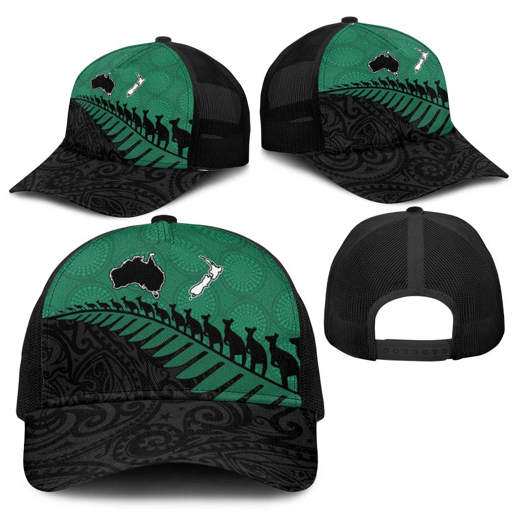 Australia New Zealand Rugby Baseball Net Cap Green Aboriginal Wallabies and Maori Black Fern - Aussie Hoodie