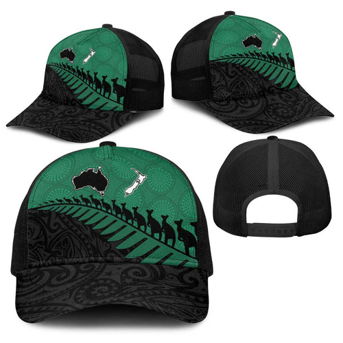 Australia New Zealand Rugby Baseball Net Cap Green Aboriginal Wallabies and Maori Black Fern - Aussie Hoodie