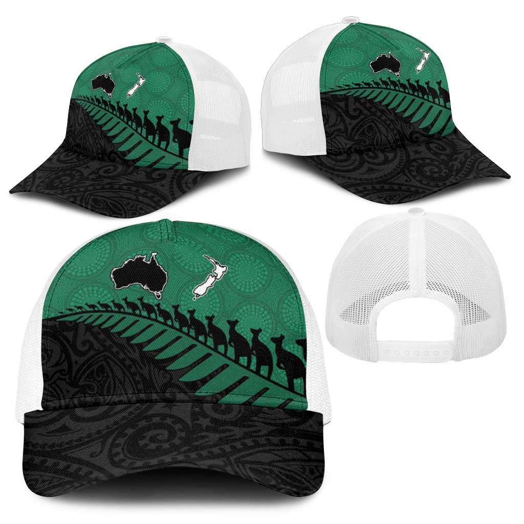 Australia New Zealand Rugby Baseball Net Cap Green Aboriginal Wallabies and Maori Black Fern - Aussie Hoodie