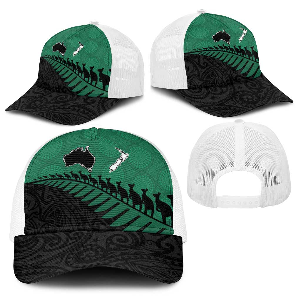 Australia New Zealand Rugby Baseball Net Cap Green Aboriginal Wallabies and Maori Black Fern - Aussie Hoodie