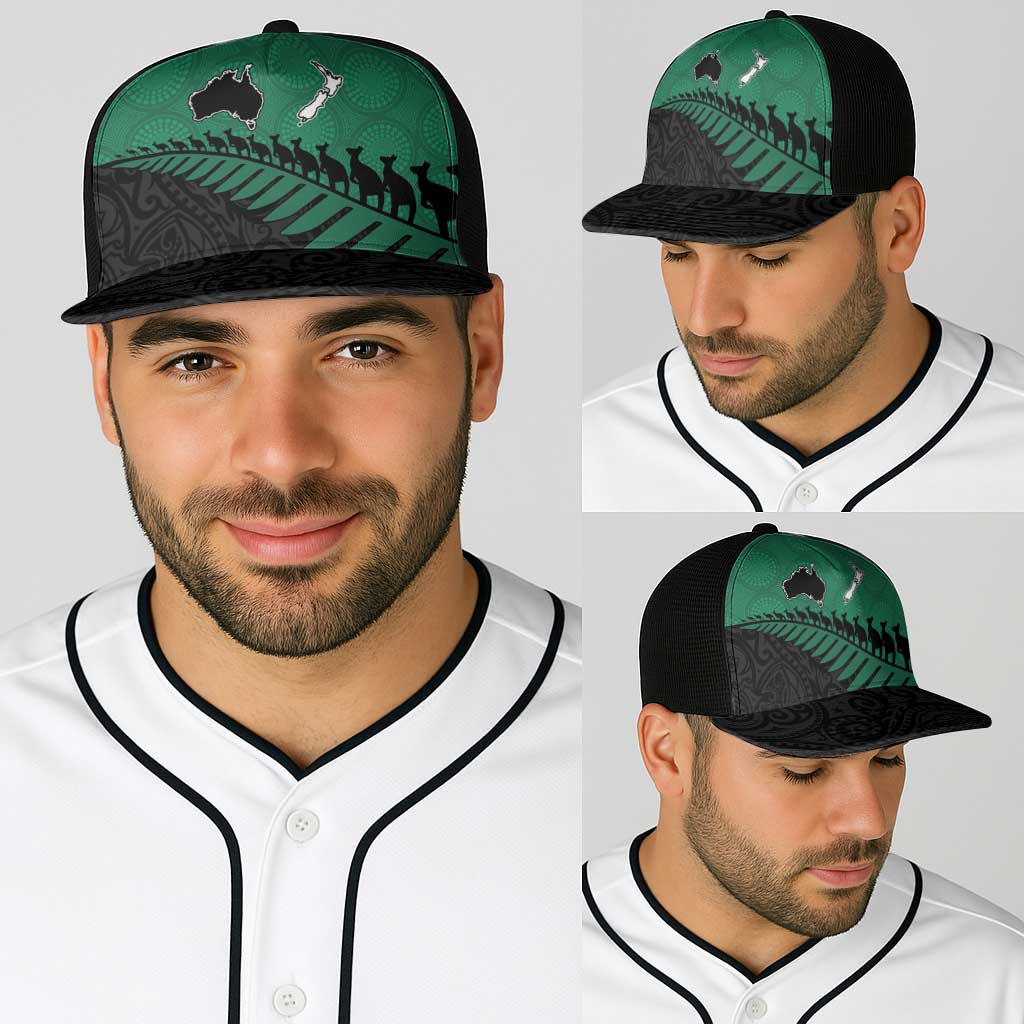 Australia New Zealand Rugby Baseball Net Cap Green Aboriginal Wallabies and Maori Black Fern - Aussie Hoodie
