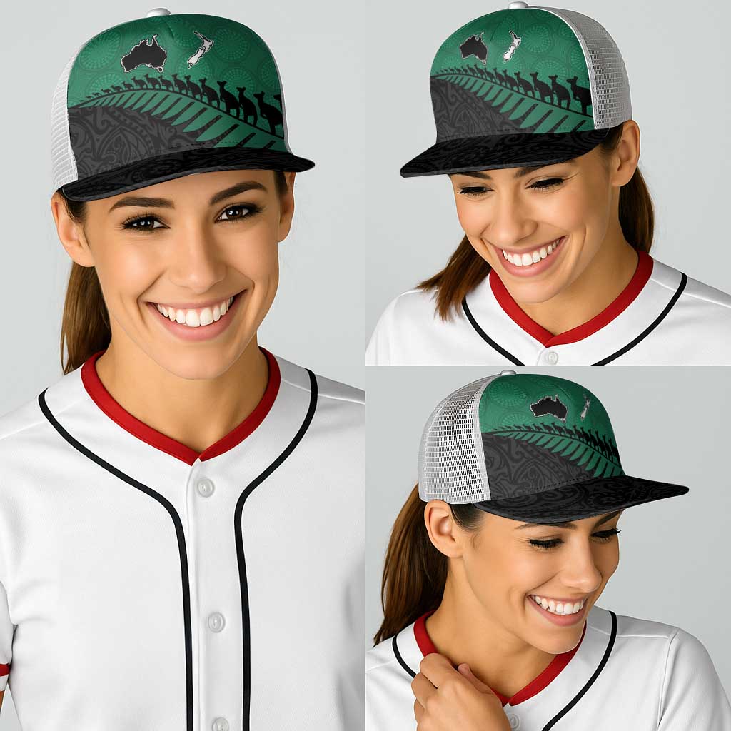 Australia New Zealand Rugby Baseball Net Cap Green Aboriginal Wallabies and Maori Black Fern - Aussie Hoodie