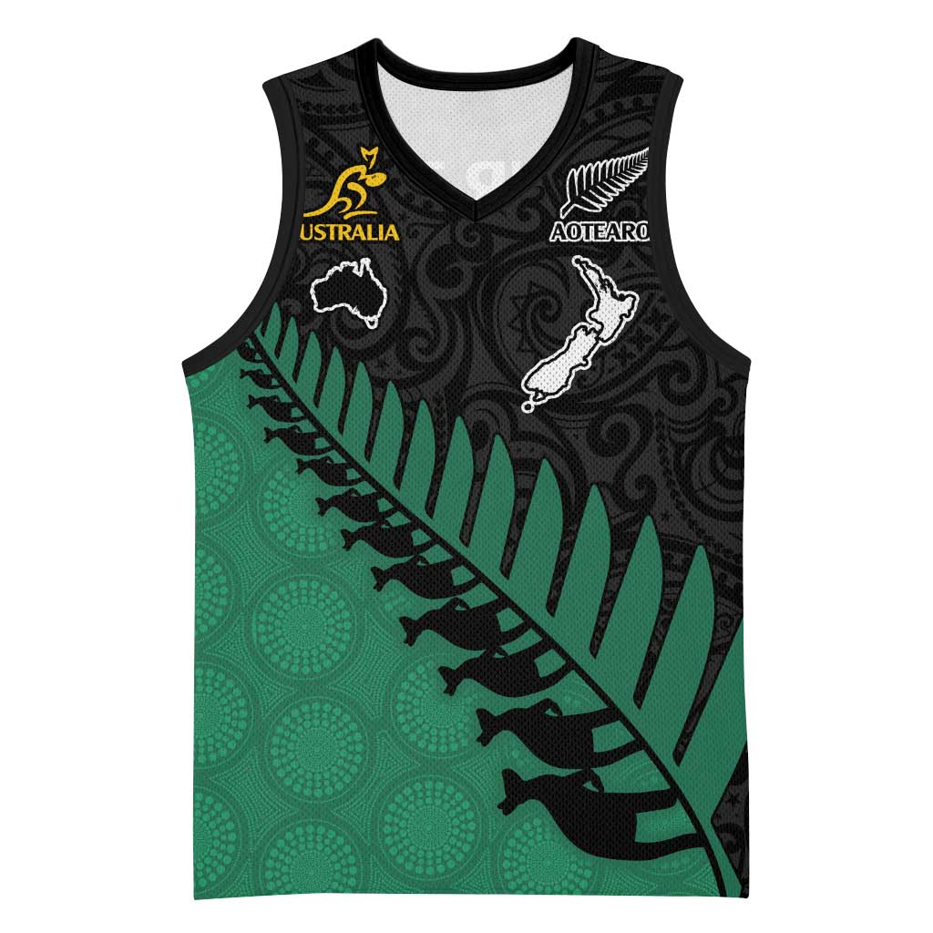 Australia New Zealand Rugby Basketball Jersey Green Aboriginal Wallabies and Maori Black Fern - Aussie Hoodie