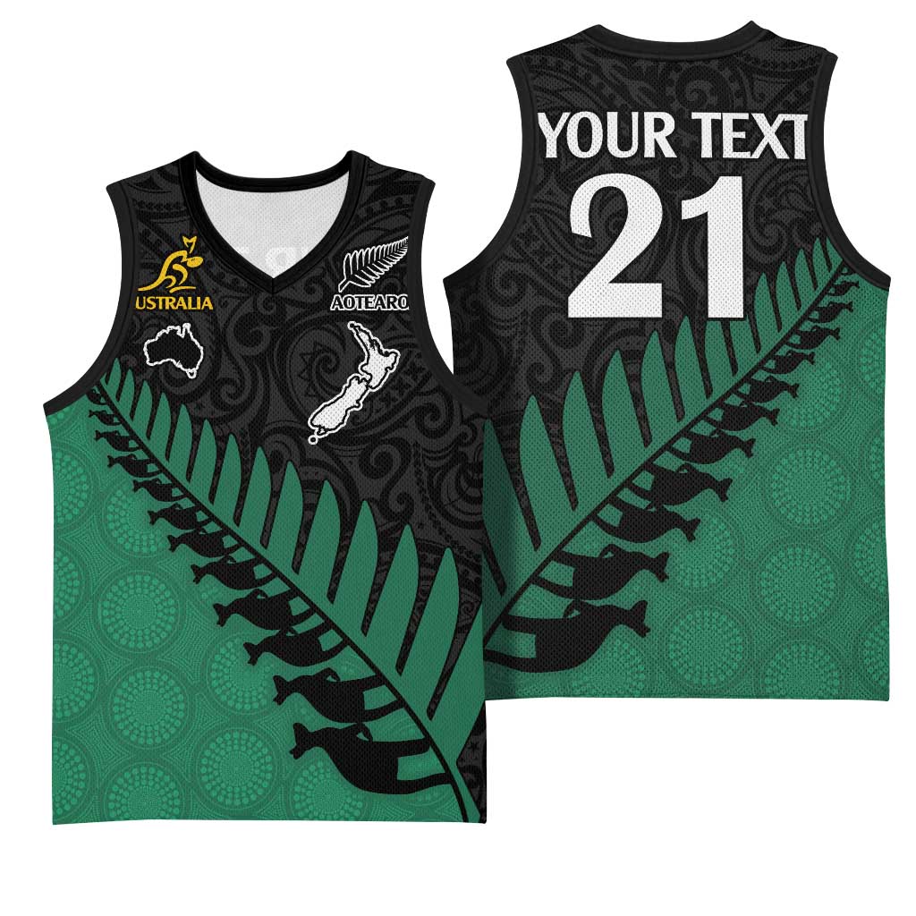 Australia New Zealand Rugby Basketball Jersey Green Aboriginal Wallabies and Maori Black Fern - Aussie Hoodie