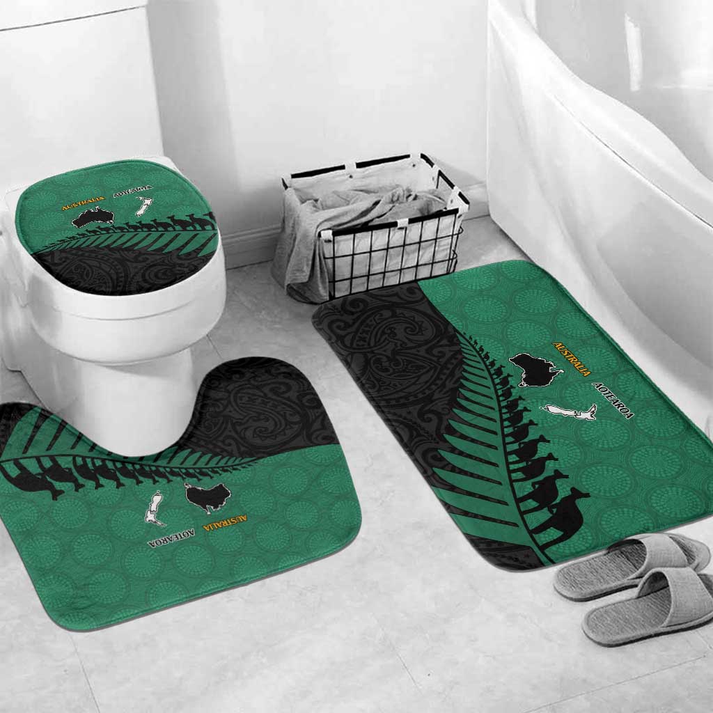 Australia New Zealand Rugby Bathroom Set Green Aboriginal Wallabies and Maori Black Fern - Aussie Hoodie