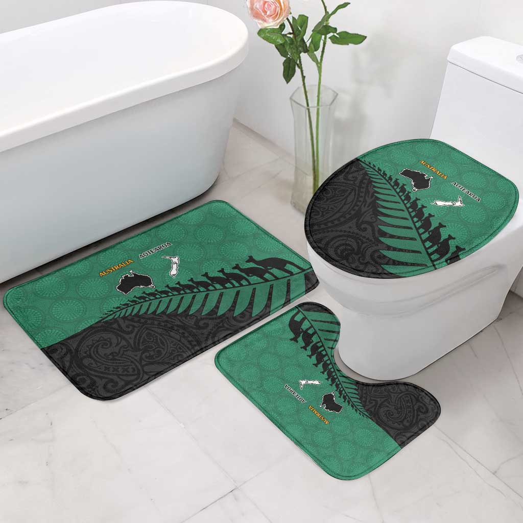 Australia New Zealand Rugby Bathroom Set Green Aboriginal Wallabies and Maori Black Fern - Aussie Hoodie