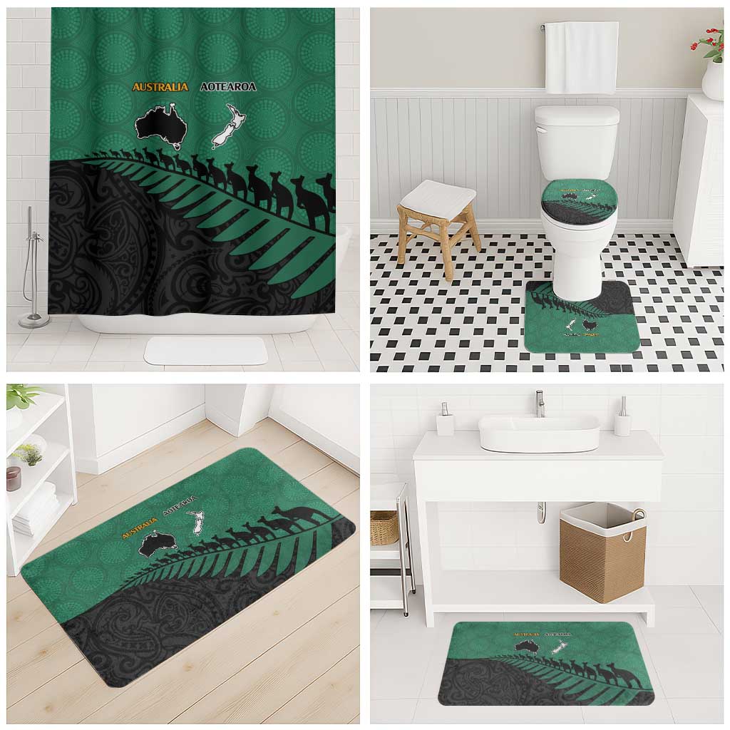 Australia New Zealand Rugby Bathroom Set Green Aboriginal Wallabies and Maori Black Fern - Aussie Hoodie