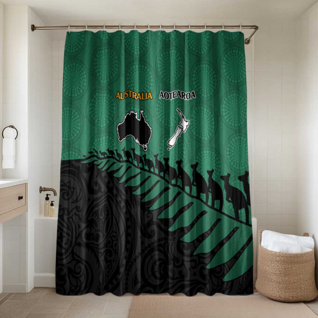 Australia New Zealand Rugby Bathroom Set Green Aboriginal Wallabies and Maori Black Fern - Aussie Hoodie
