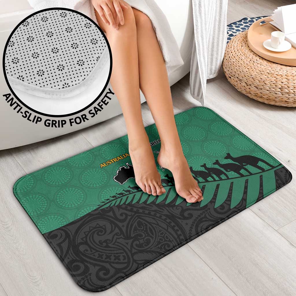 Australia New Zealand Rugby Bathroom Set Green Aboriginal Wallabies and Maori Black Fern - Aussie Hoodie