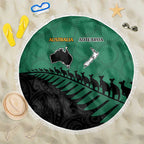 Australia New Zealand Rugby Beach Blanket Green Aboriginal Wallabies and Maori Black Fern - Aussie Hoodie