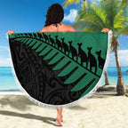 Australia New Zealand Rugby Beach Blanket Green Aboriginal Wallabies and Maori Black Fern - Aussie Hoodie