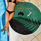 Australia New Zealand Rugby Beach Blanket Green Aboriginal Wallabies and Maori Black Fern - Aussie Hoodie