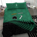 Australia New Zealand Rugby Bedding Set Green Aboriginal Wallabies and Maori Black Fern - Aussie Hoodie