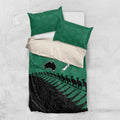Australia New Zealand Rugby Bedding Set Green Aboriginal Wallabies and Maori Black Fern - Aussie Hoodie