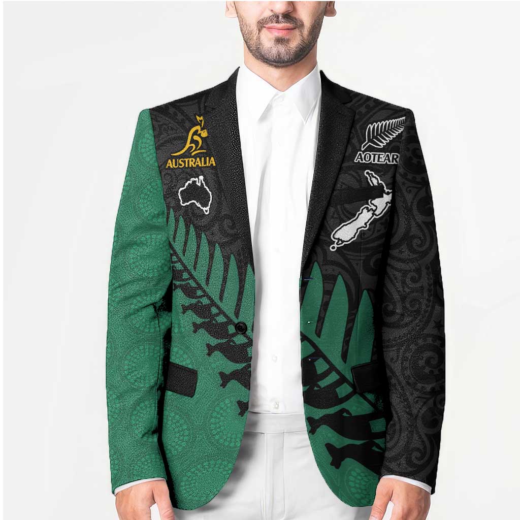 Australia New Zealand Rugby Blazer Green Aboriginal Wallabies and Maori Black Fern - Aussie Hoodie