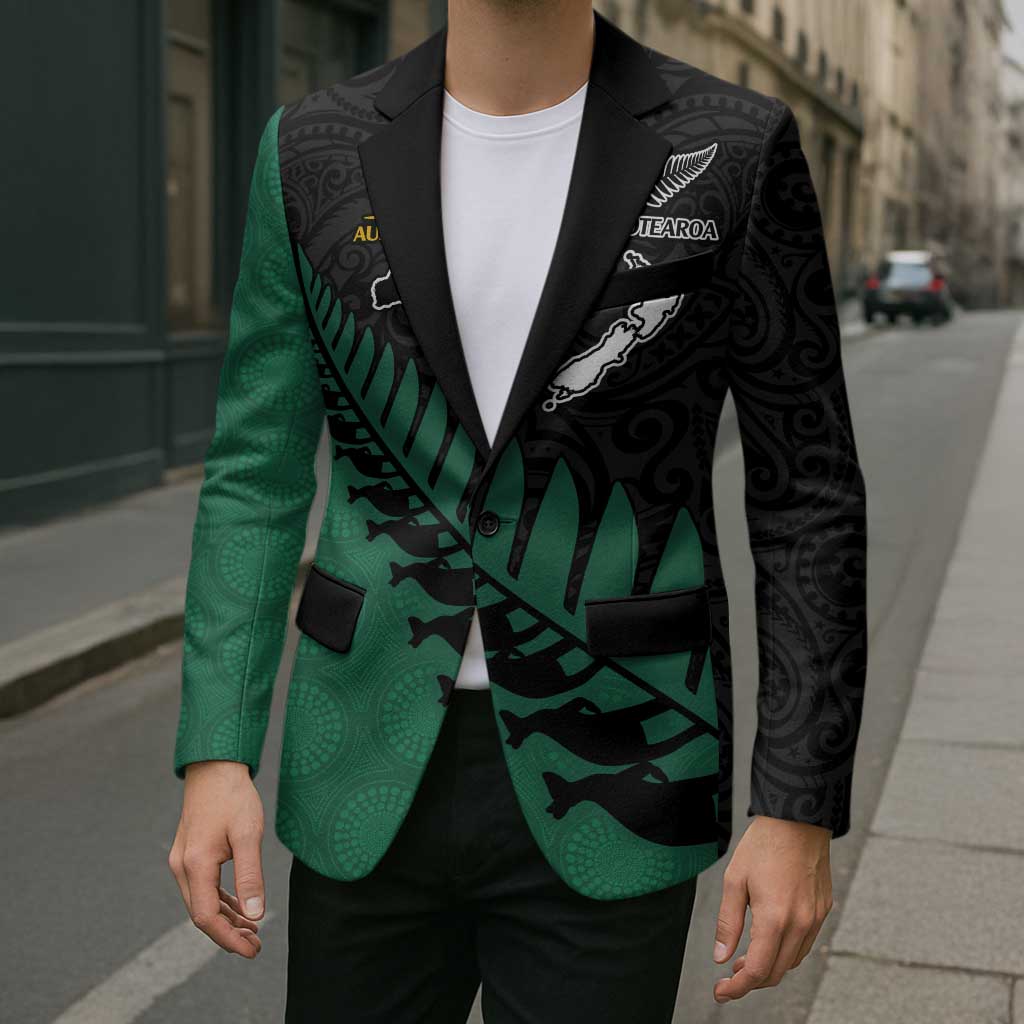Australia New Zealand Rugby Blazer Green Aboriginal Wallabies and Maori Black Fern - Aussie Hoodie