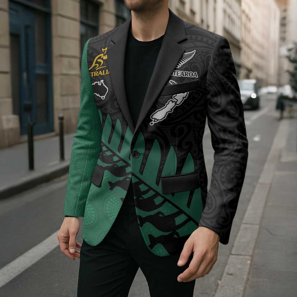 Australia New Zealand Rugby Blazer Green Aboriginal Wallabies and Maori Black Fern - Aussie Hoodie