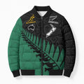 Australia New Zealand Rugby Bomber Puffer Jacket Green Aboriginal Wallabies and Maori Black Fern - Aussie Hoodie