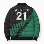 Australia New Zealand Rugby Bomber Puffer Jacket Green Aboriginal Wallabies and Maori Black Fern - Aussie Hoodie