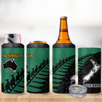 Australia New Zealand Rugby 4 in 1 Can Cooler Tumbler Green Aboriginal Wallabies and Maori Black Fern - Aussie Hoodie