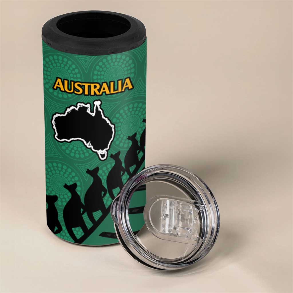 Australia New Zealand Rugby 4 in 1 Can Cooler Tumbler Green Aboriginal Wallabies and Maori Black Fern - Aussie Hoodie