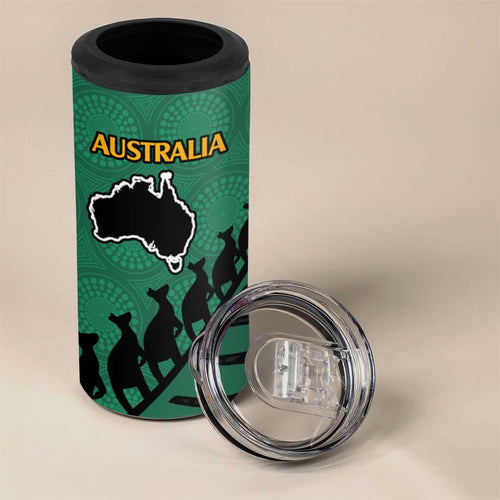 Australia New Zealand Rugby 4 in 1 Can Cooler Tumbler Green Aboriginal Wallabies and Maori Black Fern - Aussie Hoodie
