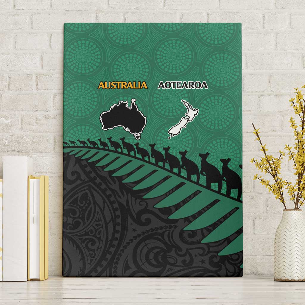Australia New Zealand Rugby Canvas Wall Art Green Aboriginal Wallabies and Maori Black Fern - Aussie Hoodie