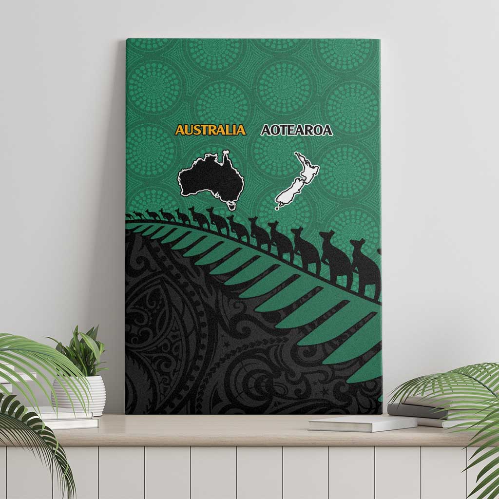 Australia New Zealand Rugby Canvas Wall Art Green Aboriginal Wallabies and Maori Black Fern - Aussie Hoodie