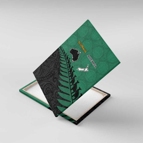 Australia New Zealand Rugby Canvas Wall Art Green Aboriginal Wallabies and Maori Black Fern - Aussie Hoodie
