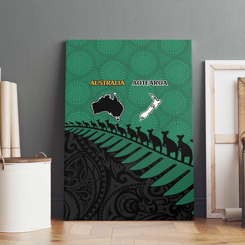 Australia New Zealand Rugby Canvas Wall Art Green Aboriginal Wallabies and Maori Black Fern - Aussie Hoodie