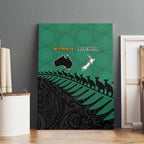Australia New Zealand Rugby Canvas Wall Art Green Aboriginal Wallabies and Maori Black Fern - Aussie Hoodie