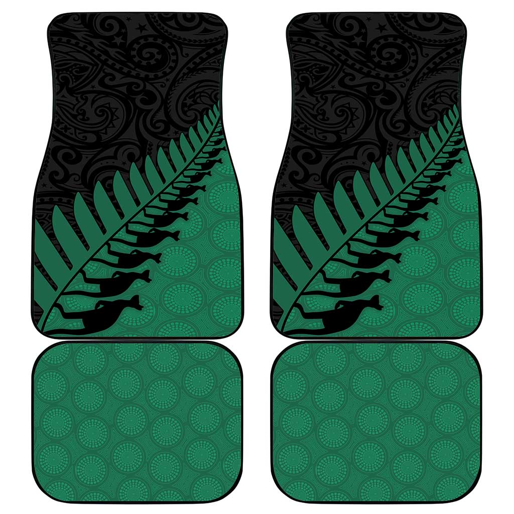 Australia New Zealand Rugby Car Mats Green Aboriginal Wallabies and Maori Black Fern - Aussie Hoodie