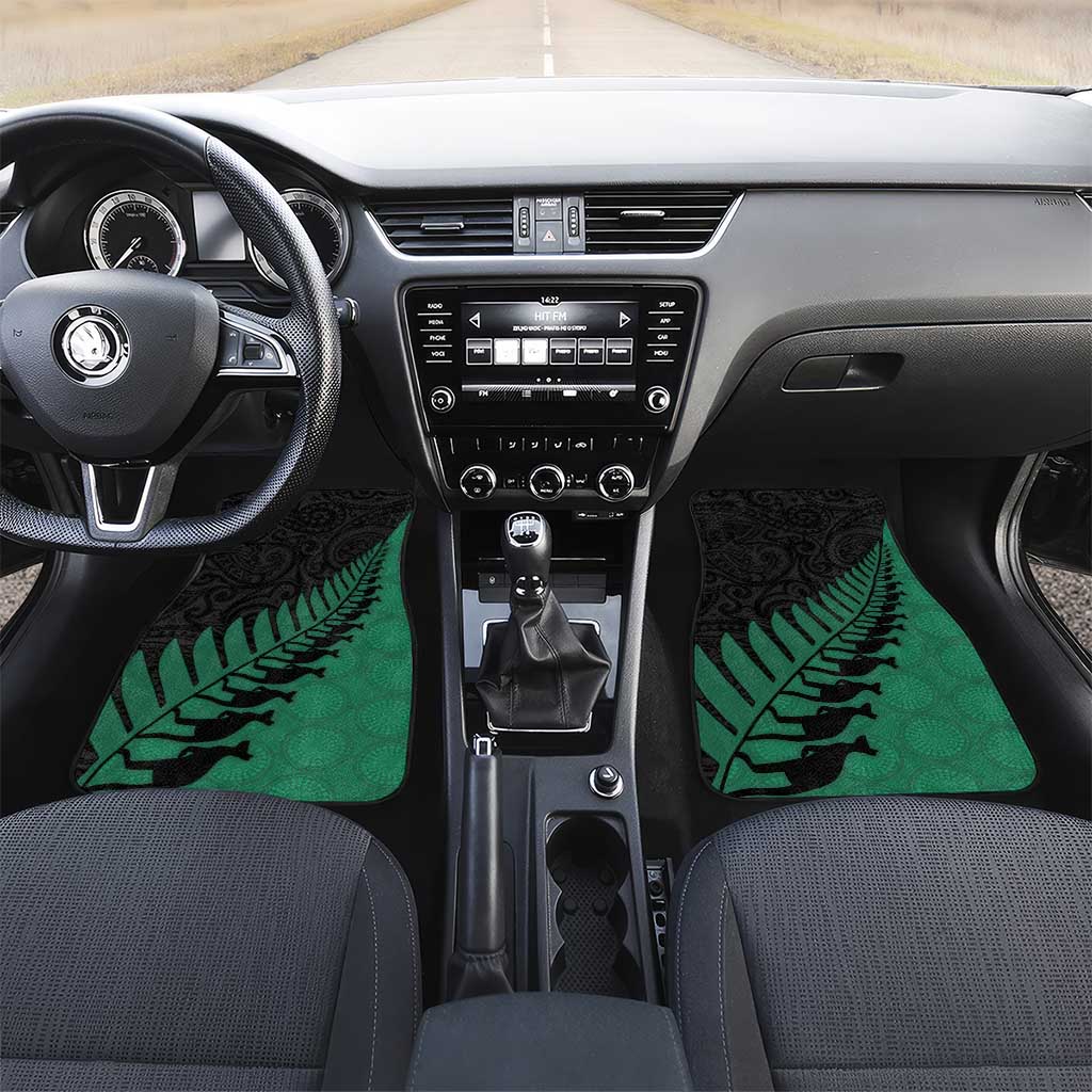 Australia New Zealand Rugby Car Mats Green Aboriginal Wallabies and Maori Black Fern - Aussie Hoodie