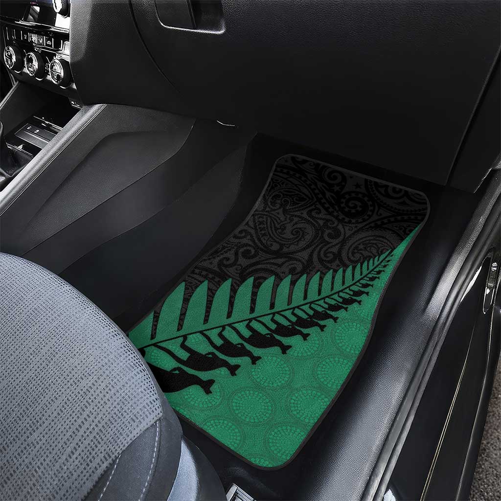 Australia New Zealand Rugby Car Mats Green Aboriginal Wallabies and Maori Black Fern - Aussie Hoodie