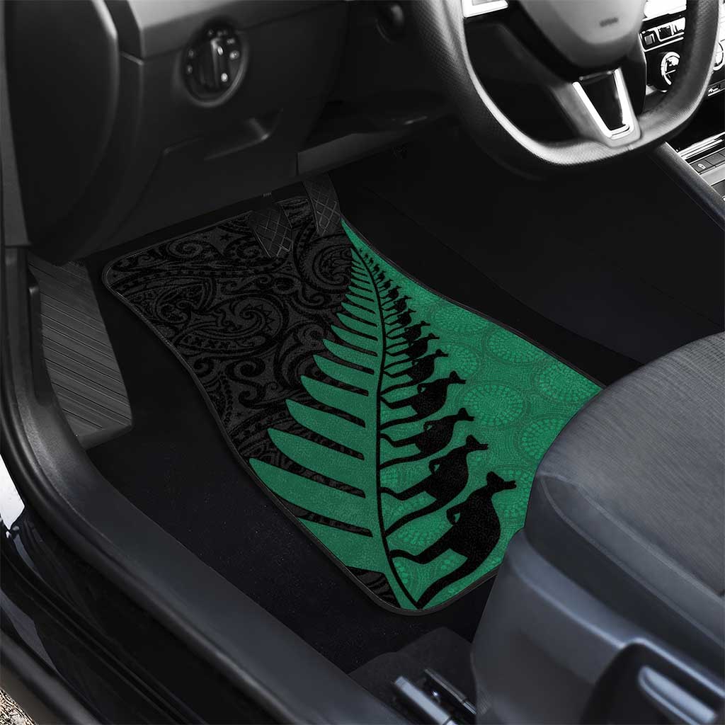 Australia New Zealand Rugby Car Mats Green Aboriginal Wallabies and Maori Black Fern - Aussie Hoodie