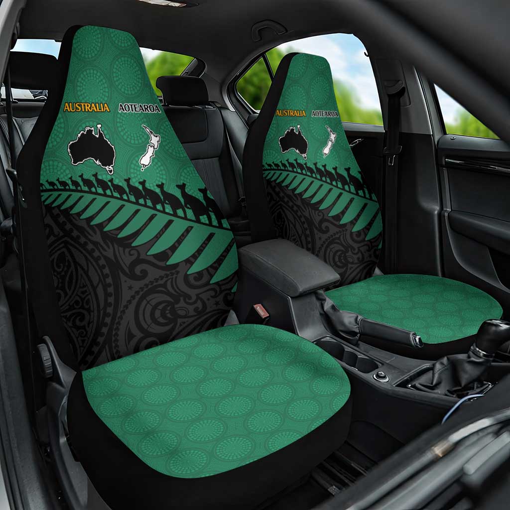 Australia New Zealand Rugby Car Seat Cover Green Aboriginal Wallabies and Maori Black Fern - Aussie Hoodie