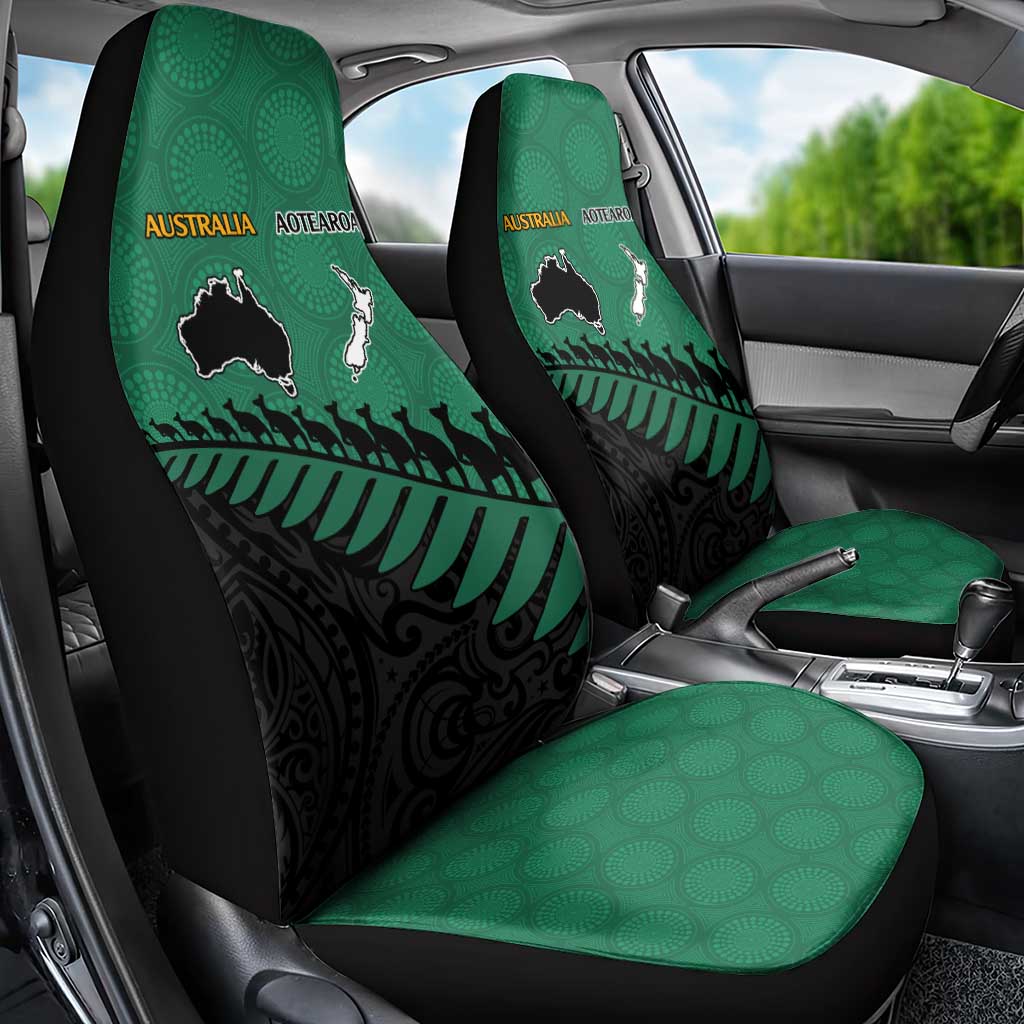Australia New Zealand Rugby Car Seat Cover Green Aboriginal Wallabies and Maori Black Fern - Aussie Hoodie