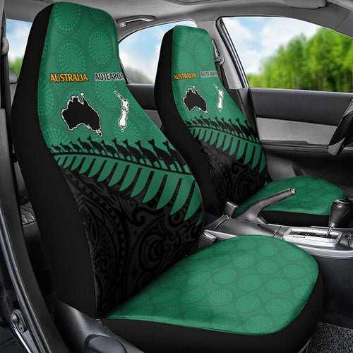 Australia New Zealand Rugby Car Seat Cover Green Aboriginal Wallabies and Maori Black Fern - Aussie Hoodie