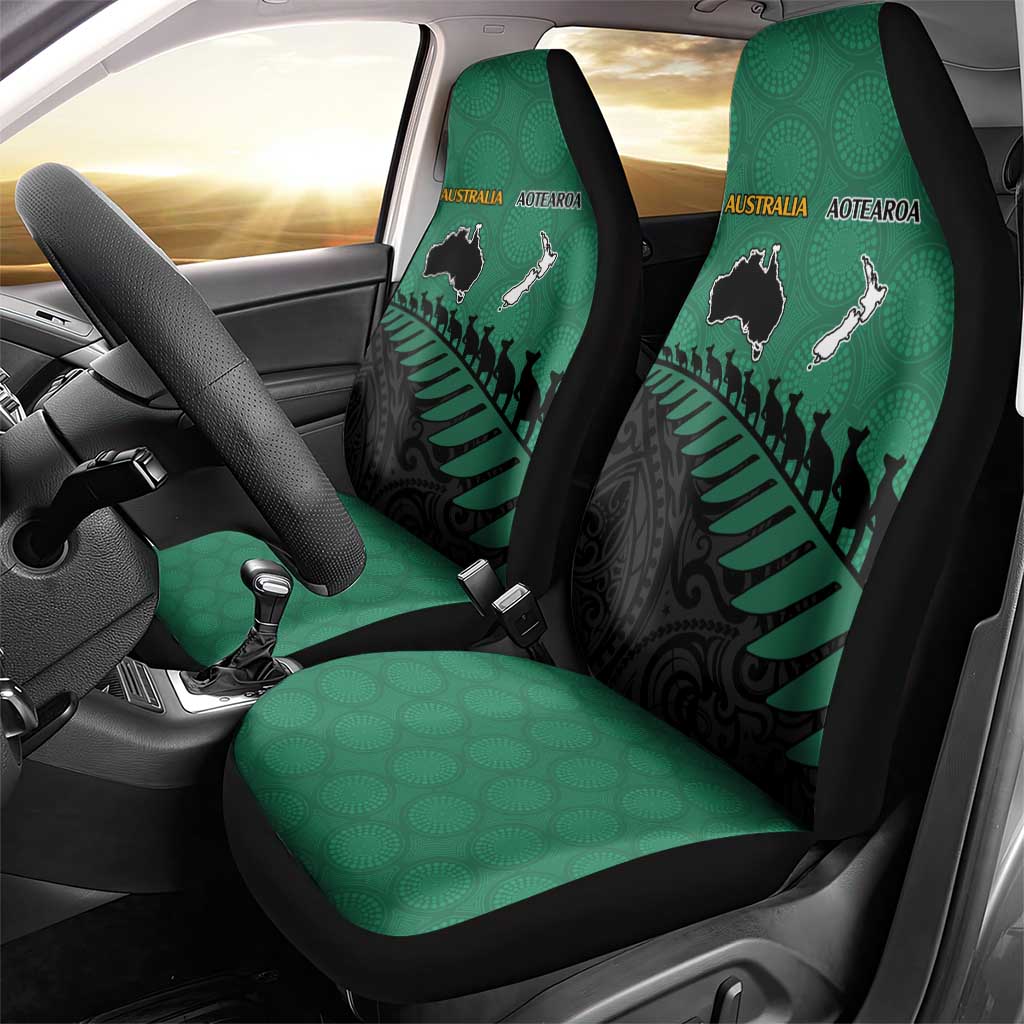 Australia New Zealand Rugby Car Seat Cover Green Aboriginal Wallabies and Maori Black Fern - Aussie Hoodie