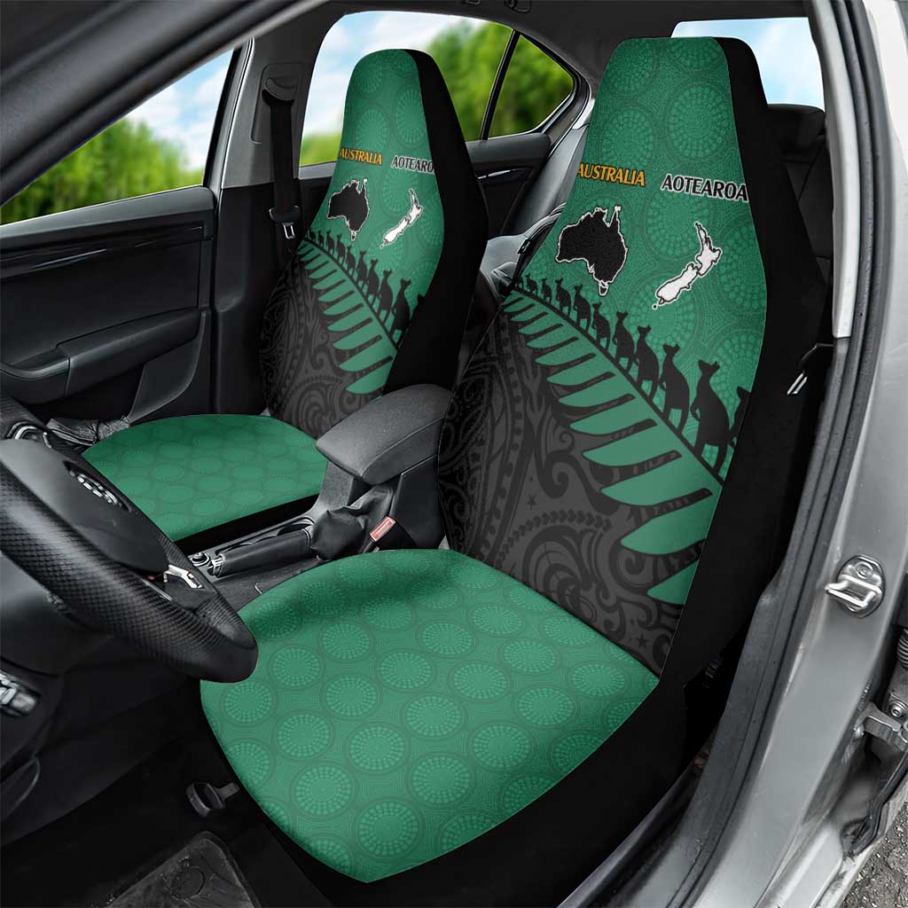 Australia New Zealand Rugby Car Seat Cover Green Aboriginal Wallabies and Maori Black Fern - Aussie Hoodie